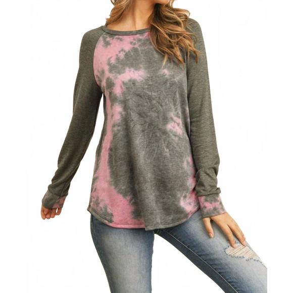 NEW COLLECTIVE RACK tie dye raglan top in pink - Picture 1 of 3